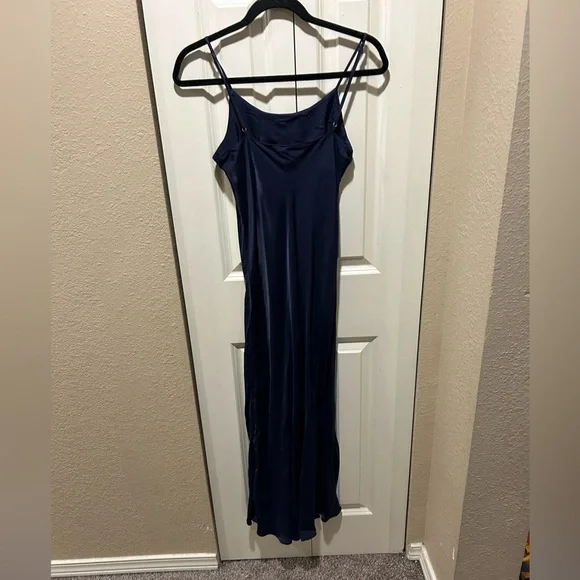 Zara satin Effect Slip Dress Side Slip in Navy , size Small - Picture 3 of 6